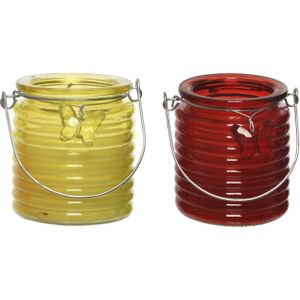 Citronella kaars - 2x - in windlicht - geel en rood - 20 branduren - citrusgeur