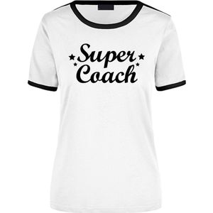 Super coach cadeau ringer t-shirt wit met zwarte randjes voor dames - Einde schooljaar/verjaardag cadeau