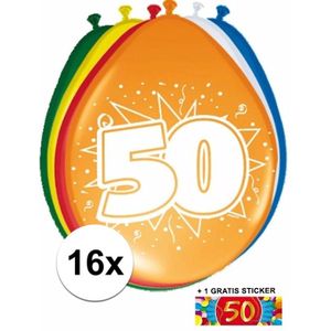 Feest ballonnen met 50 jaar print 16x + sticker