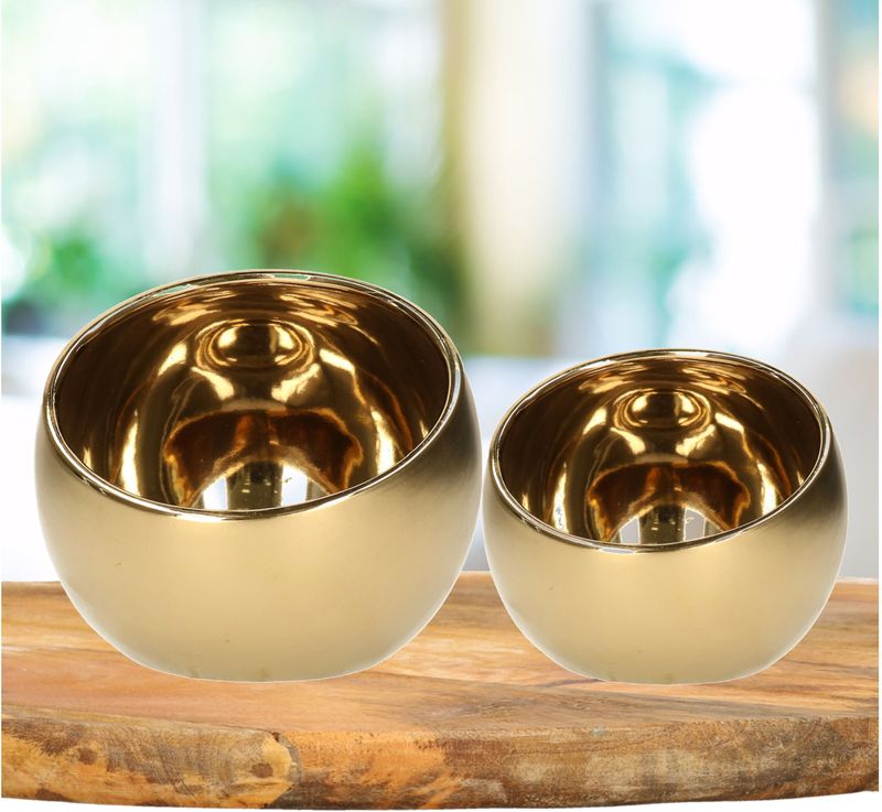Theelichthouders/kaarsenhouders set van 2x goud keramiek kopen