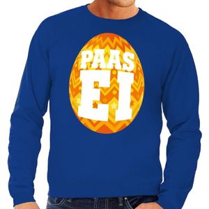 Pasen sweater blauw met oranje paasei voor heren