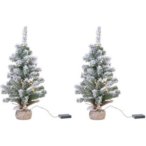 3x stuks besneeuwde miniboompjes/kunst kerstbomen met licht 45 cm