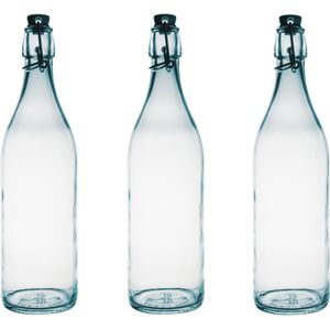 10x Glazen limonadeflessen/waterflessen transparant 1 liter rond