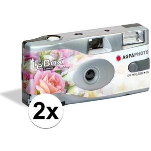 2x Wegwerp cameras/fototoestelen met flits voor 27 kleurenfotos voor bruiloft/huwelijk