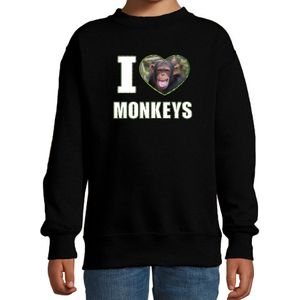 I love monkeys foto sweater zwart voor kinderen - cadeau trui apen liefhebber