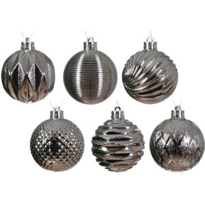 Decoris luxe kerstballen 12x - 6 cm - kunststof -zilver