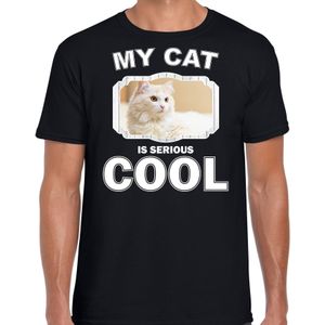 Katten liefhebber shirt Witte kat my cat is serious cool zwart voor heren