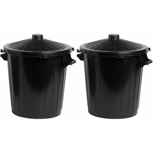 Set van 2x Afvalemmer/afvalbak zwart met deksel 80 liter