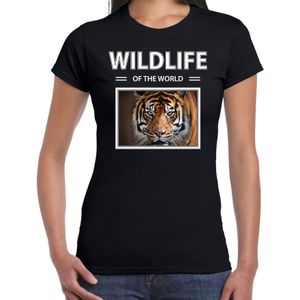 Tijger foto t-shirt zwart voor dames - wildlife of the world cadeau shirt tijgers liefhebber