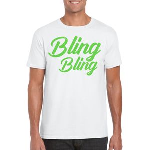 Bellatio Decorations Verkleed T-shirt heren - bling - wit - groen glitter - carnaval/themafeest