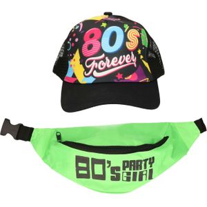 Foute 80s/90s party verkleed set pet en heuptasje - dames - jaren 80/90 verkleed accessoires