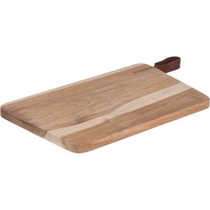 Houten snijplank/serveerplank met leren hengsel 30 cm