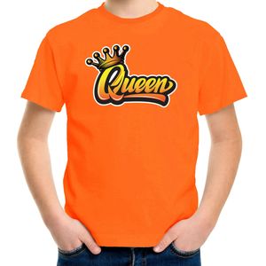 Koningsdag shirt oranje voor kinderen/ meisjes - Queen met kroon