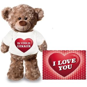 Knuffel teddybeer ik vind je lekker hartje 24 cm met Valentijnskaart A5 - Valentijn/ romantisch cadeau