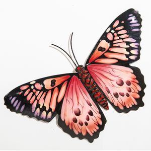 Anna's Collection Muurvlinder - roze - 34 x 21 cm - metaal - tuindecoratie