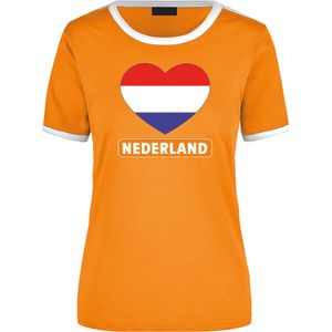 Holland ringer t-shirt oranje met witte randjes voor dames - Nederland supporter kleding