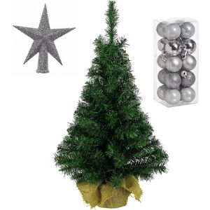 Mini kunst kerstboom - H45 cm - met kerstversiering - zilver