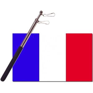 Landen vlag Frankrijk - 90 x 150 cm - met compacte draagbare telescoop vlaggenstok - supporters