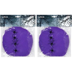 Boland decoratie spinnenweb/spinrag met spinnen - 4x - 60 gram - paars - Halloween/horror versiering