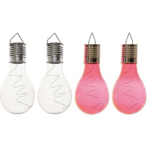 4x Buitenlampen/tuinlampen lampbolletjes/peertjes 14 cm transparant/rood