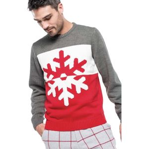 Grijs/rode foute/lelijke gebreide kersttrui met sneeuwvlok print voor heren/volwassenen