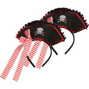 Guirca Carnaval verkleed mini hoedje voor een Piraat - 2x - zwart - diadeem - dames