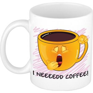 Bellatio Decorations Cadeau/verjaardags mok collega - roze - gapende smiley - grappig - keramiek - 300 ml