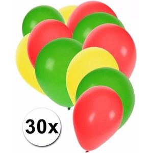 Fan ballonnen groen/geel/rood 30 stuks