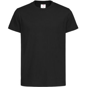 Set van 2x stuks zwarte kinder t-shirts 100% katoen, maat: 110-116 (XS)
