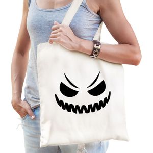 Spook gezicht horror halloween trick or treat tas wit - bedrukte katoenen tas/ snoep tas