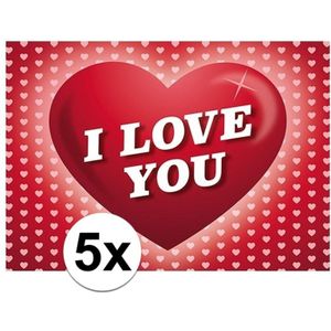 5x Romantische ansichtkaart / Valentijnskaart met hartjes
