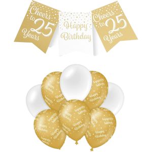 Paperdreams Luxe 25 jaar feestversiering set - Ballonnen &amp; vlaggenlijnen - wit/goud
