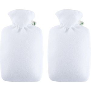 2x Warmwaterkruiken fleece wit 1,8 liter