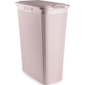 Plasticforte Wasmand met deksel Rotan - roze - kunststof - 48L