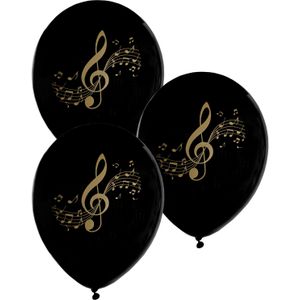 Santex muziek thema feest ballonnen - 24x stuks - 23 cm - zwart/goud - latex