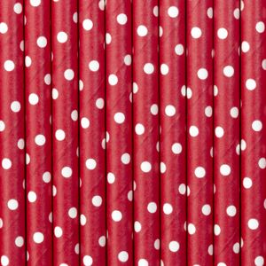 Drinkrietjes - papier - 30x - rood/wit polkadots - 19,5 cm - rietjes