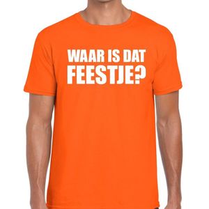 Waar is dat feestje fun t-shirt voor heren oranje