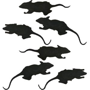 Fiestas nep ratten 6 cm - zwart - 6x - Horror/griezel thema decoratie dieren
