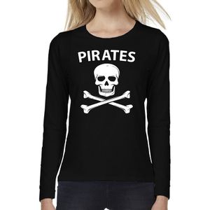Dames fun text t-shirt long sleeve Pirates zwart