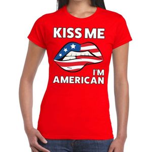 Kiss me I am American rood fun-t shirt voor dames