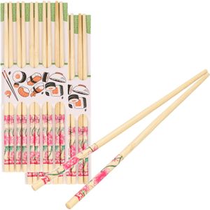 Sushi eetstokjes 40x setjes - bamboe hout - roze bloemen print - 24 cm