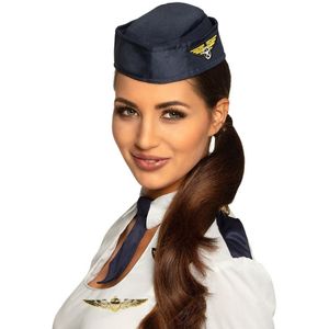 Stewardessen verkleed set - wings broche speldje - Stewardessen hoedje - blauw - dames - carnaval