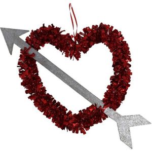1x Rood Valentijn/bruiloft hangdecoratie hart met pijl 45 cm