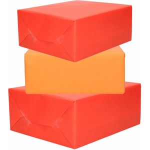 4x Rollen kraft inpakpapier rood en oranje 200 x 70 cm