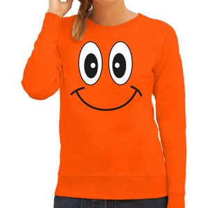 Bellatio Decorations Koningsdag sweater voor dames - smiley - oranje - feestkleding