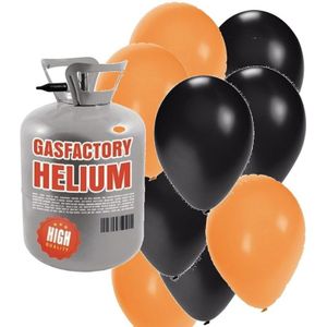 Halloween helium tankje met oranje/zwarte ballonnen 50 stuks