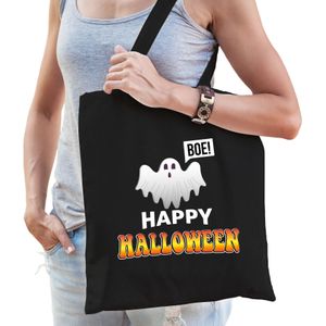 Spook / happy halloween horror tas zwart - bedrukte katoenen tas/ snoep tas