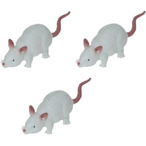 Set van 3x stuks witte rubberen nep/namaak dieren rat 11 cm