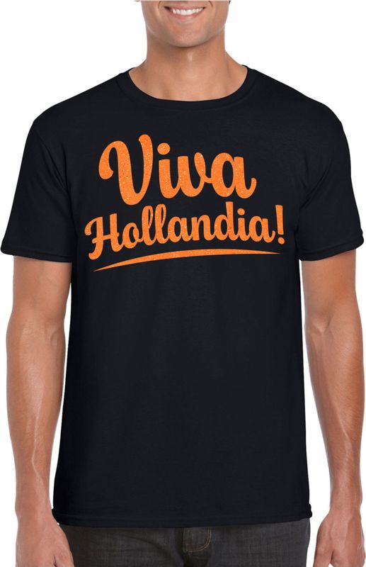 Bellatio Decorations Verkleed T-shirt voor heren - viva hollandia - zwart - EK WK voetbal supporter