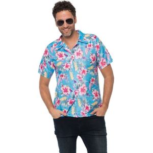 PartyChimp Tropical party Hawaii blouse heren - bloemen - blauw - carnaval/themafeest - Hawaii - plus size